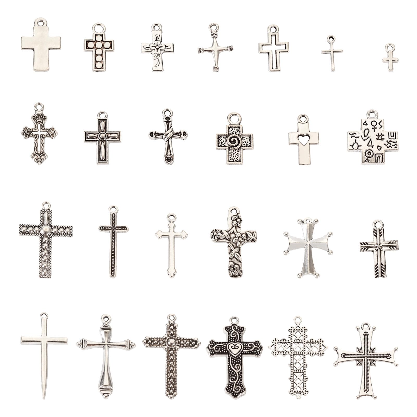 PandaHall 100pcs Tibetan Style Cross Charms Pendants Antique Sliver Crucifix Cross Dangle Charms for DIY Crafts Necklace Jewelry Making