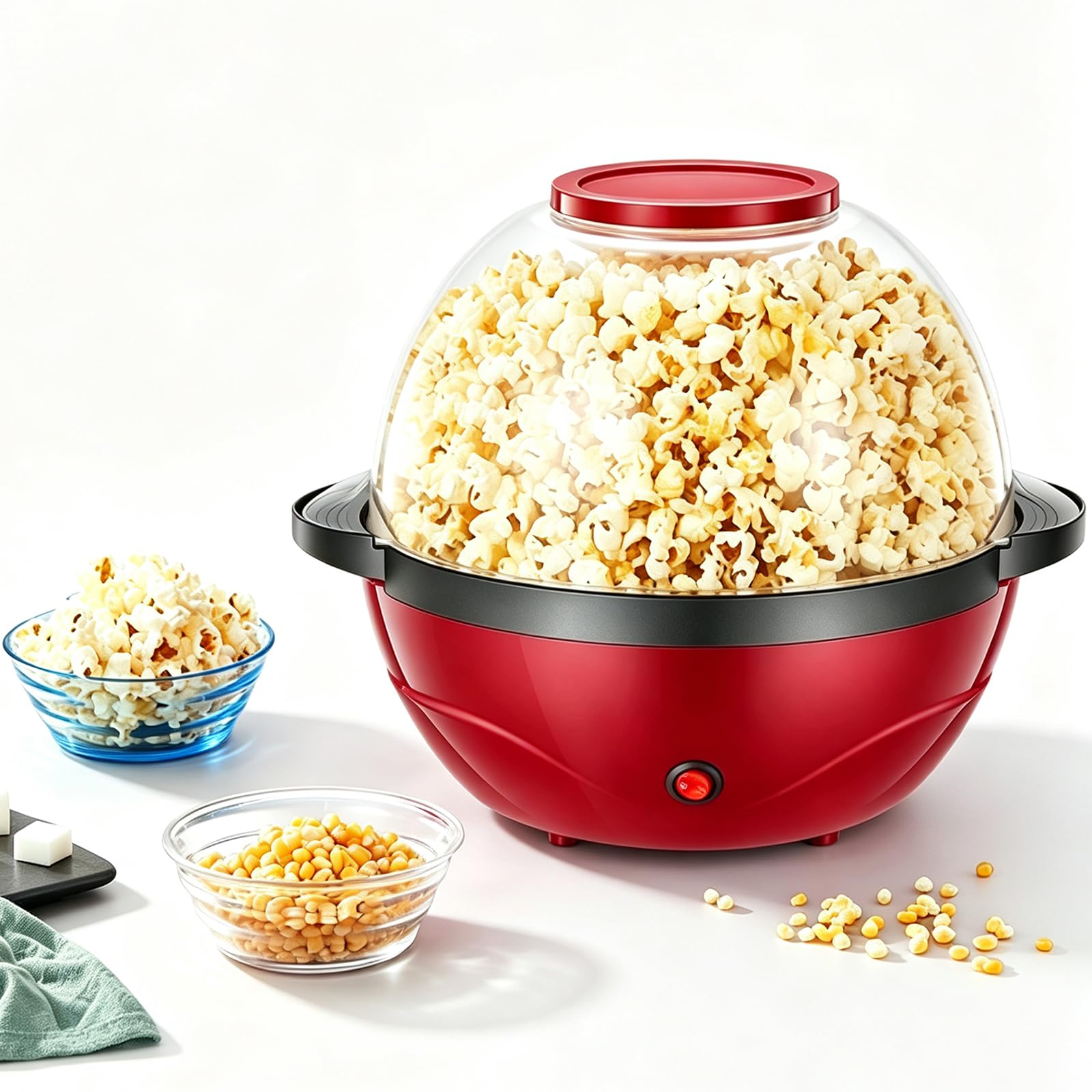 Elektryczny wyrzutnik popcornu 850W, sterowanie jednym przyciskiem | Maszyna do popcornu o dużej pojemności 3,6L z wbudowaną mieszadłem, nieprzywierającą patelnią