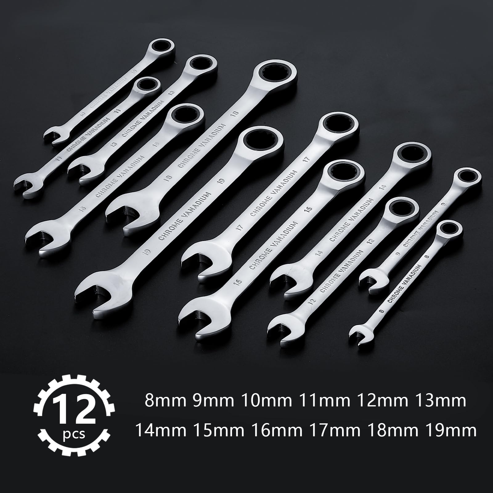 Hantinstom Juego de 12 llaves de carraca versátiles para reparaciones automotrices eficientes, juego de llaves combinadas de grado profesional