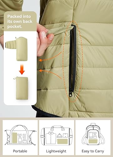 Miniatura 3 de BALEAF Chaqueta acolchada resistente al agua cálida para hombre, abrigo de plumón plegable para invierno, resistente al viento, bolsillos para clima