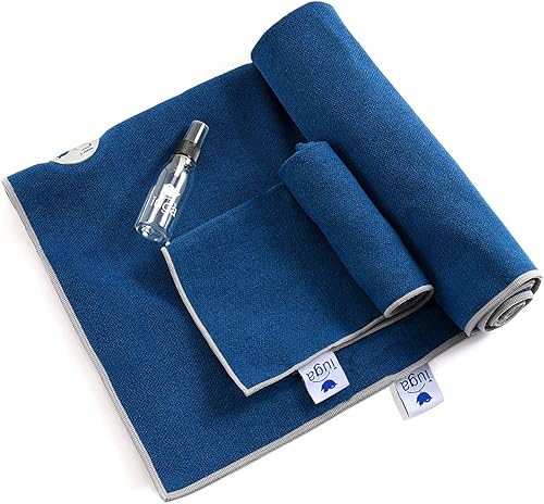 IUGA Toalla de yoga para yoga caliente, antideslizante, toalla de esterilla de yoga extra gruesa + toalla de mano 2 en 1 con bolsillos en las