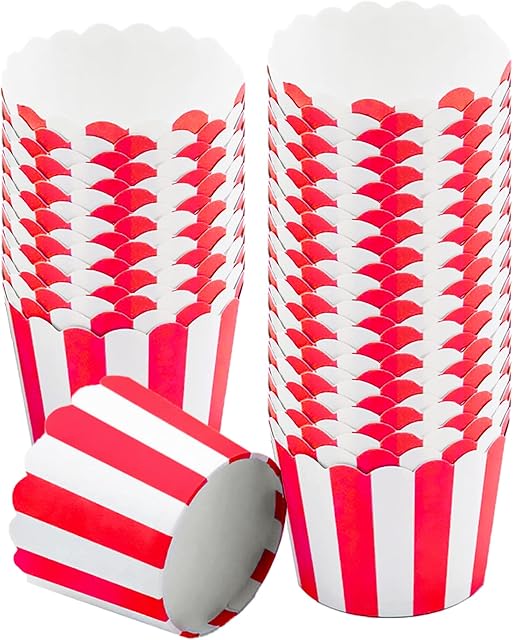 Cupcake Baking Cups, 100PCS Quality Cupcake Disposable Cake Baking Cup Red Strip Muffin Cupcake Heavy Duty Baking Cups for Wedding Birthday Party