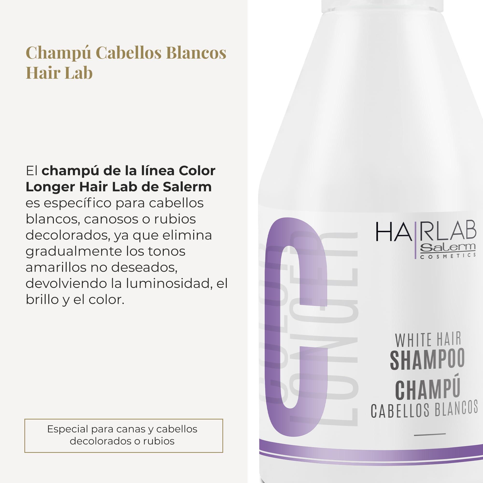 Salerm White and Bleached Hair Shampoo, White Hair Lab Shampoo, 300ml, Eliminates Yellow Tint - Image 2