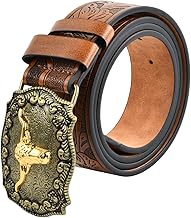 Wisebom Ceinture Western Homme, Ceinture à Boucle de Cow-boy en Cuir Occidental pour Hommes Femmes Jeans Ceinture à Boucle Florale Gravée Ceinture Homme Cuir Marron
