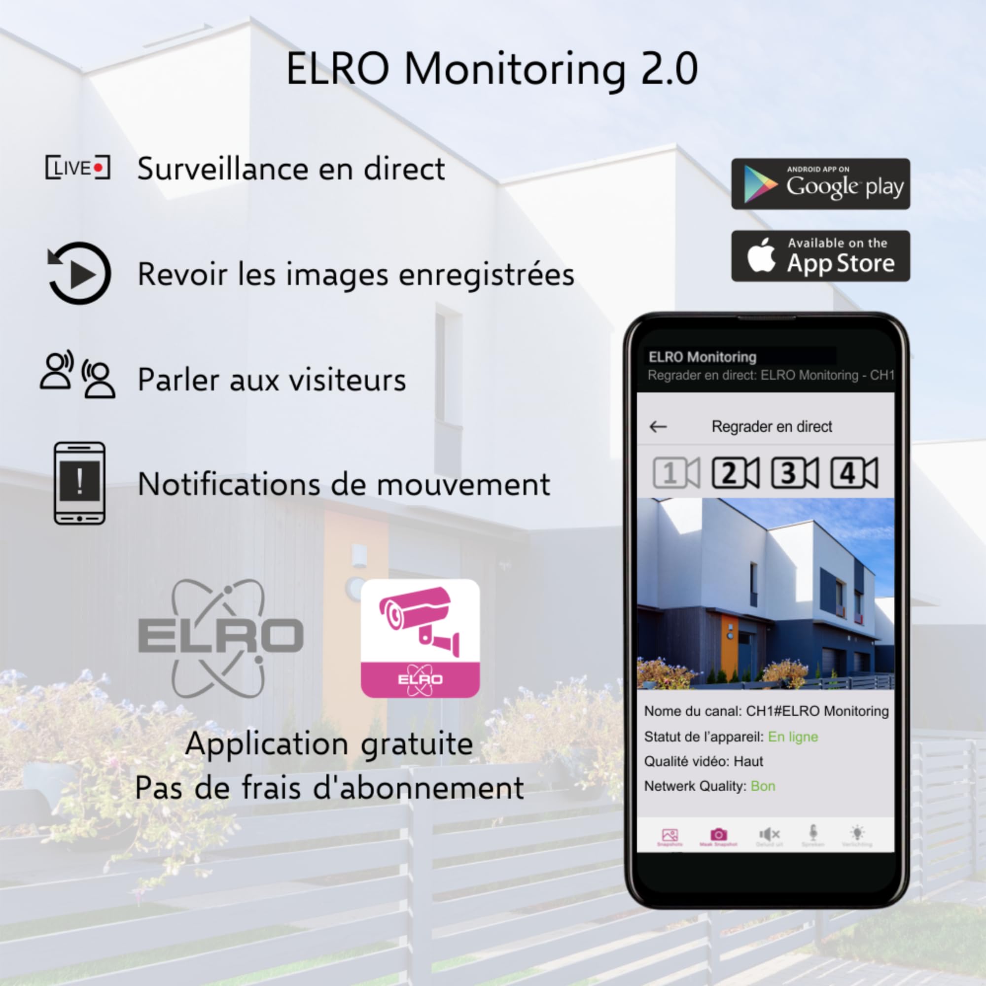 ELRO CZ40RIPS Kit de caméra de Surveillance sans Fil Full HD 1080p avec écran 7" et Application