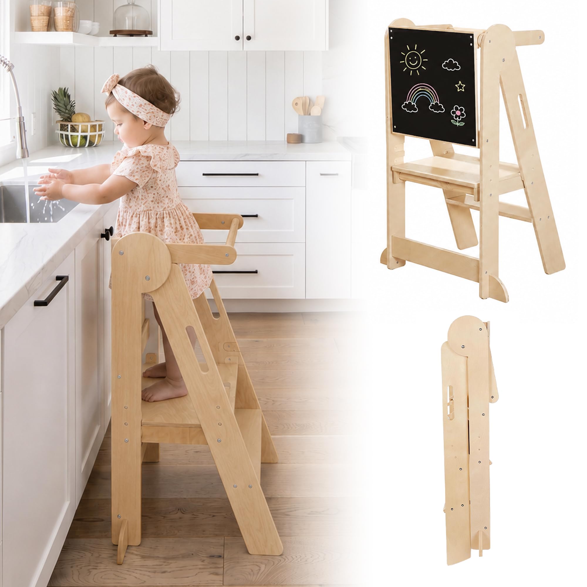 Tour d'observation Montessori Pliable Enfant avec 3 Hauteurs Réglables