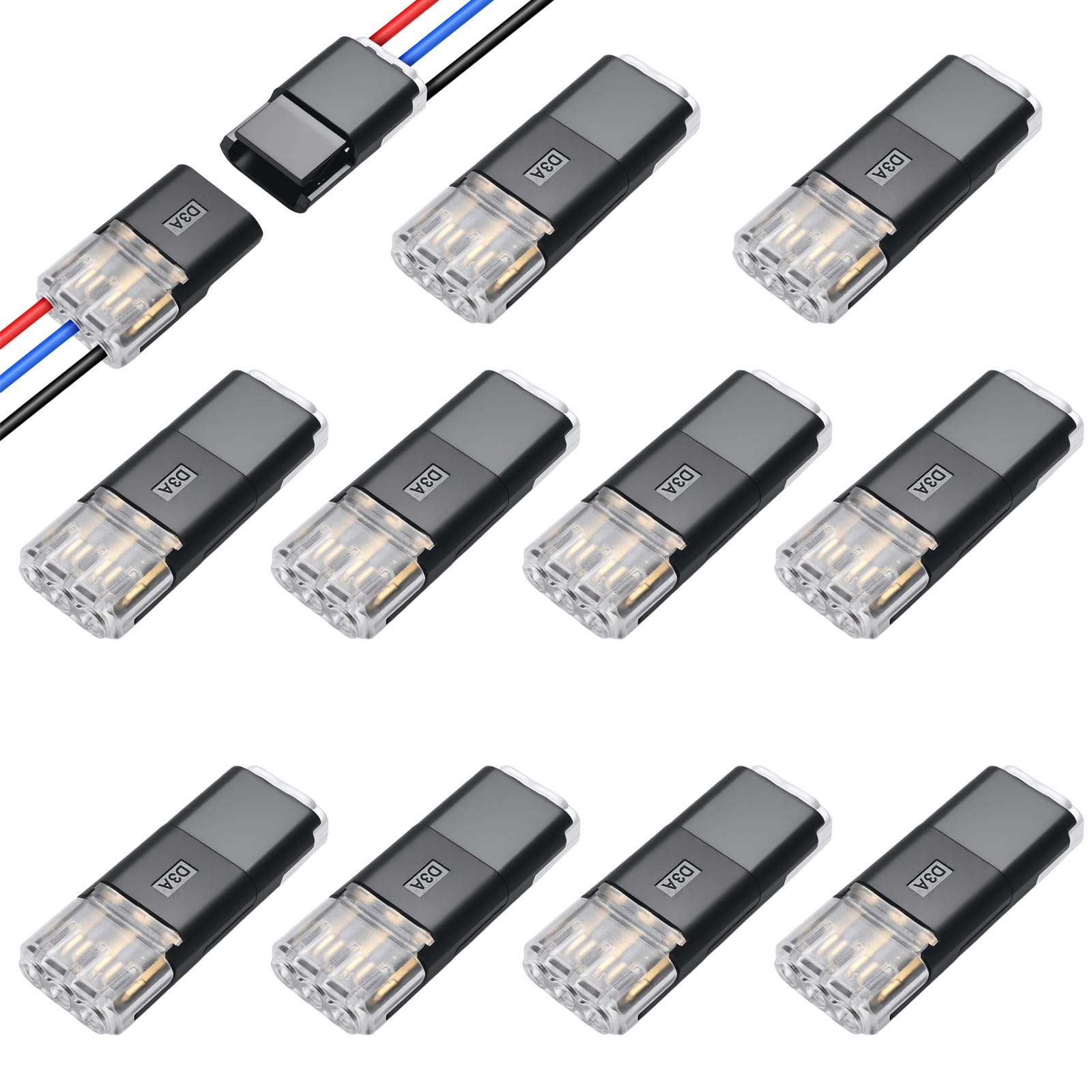CUNZJIA 10 Pair Quick Connecting Terminals Block None Soldering 3 Pin Plug in Connector Quick Connecting Terminals Block Easy to