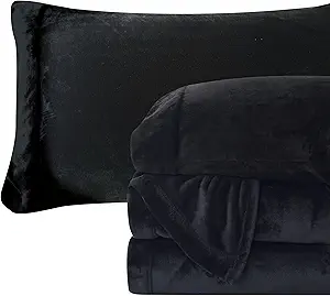 Elegant Comfort Luxuriously Soft 4-Piece Velvet Plush Flannel Sheet Set - Premium Quality - Cozy Warm, Anti-Static, Non Pilling Fuzzy Velvet Flannel Fleece Deep Pocket Sheet Set - Twin, Black