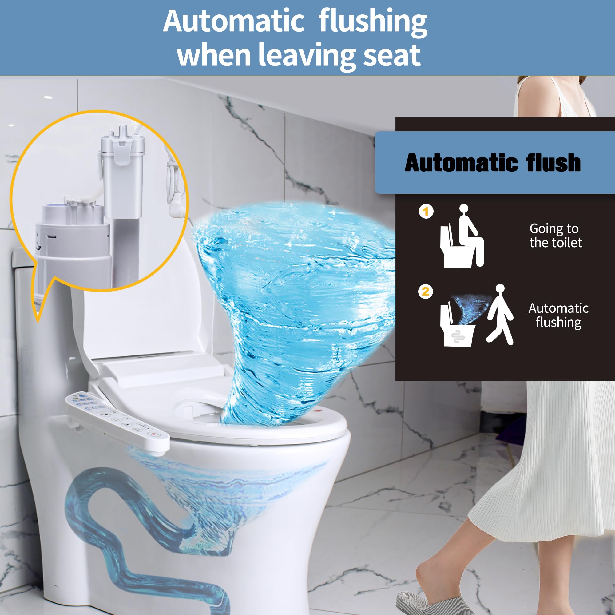 KERDE P30PRO Upgraded Automatic Flushing Toilet Cover,Smart Toilet Seat,Heated Water For Cleaning,Warm Air Drying,ConstAnt Temperature Seat,White,Electric Bidet Suitable For Existing Toilets