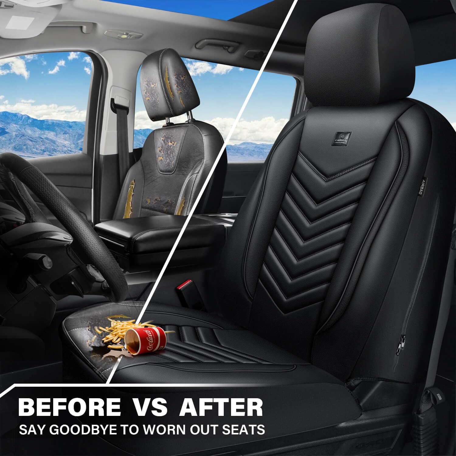 CAR PASS 3D Foam Faux Leather Car Seat Covers Front Seats Waterproof Leather Front Seat Cover for Cars — view 7