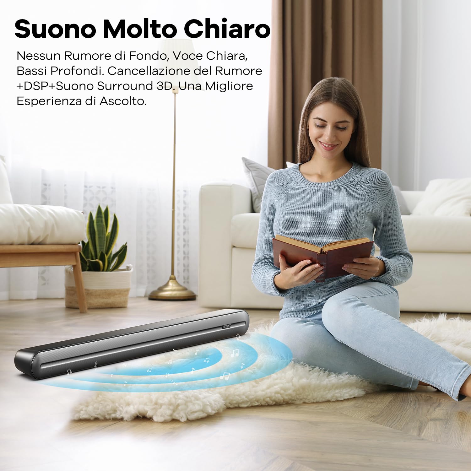 2.1ch 150W 91cm Bluetooth Soundbar do TV 32-55” Wbudowany Subwoofer 6X Głośniki, Wzmacniacz Czystego Głosu Soundbar do Telewizora, HDMI ARC Optyczny AUX.