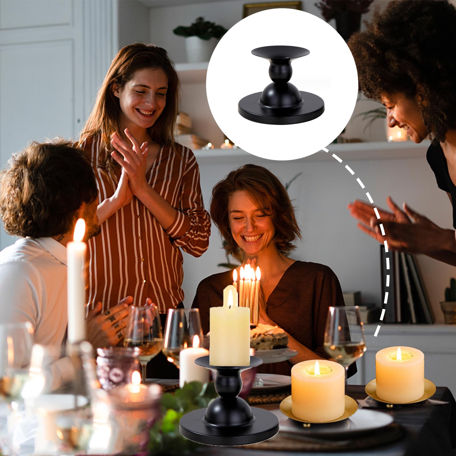 2 Portacandele In Metallo Oro E Argento - Diametro 10cm, Per Candele E Decorazione, Con Motivi Incisi - Foto 5