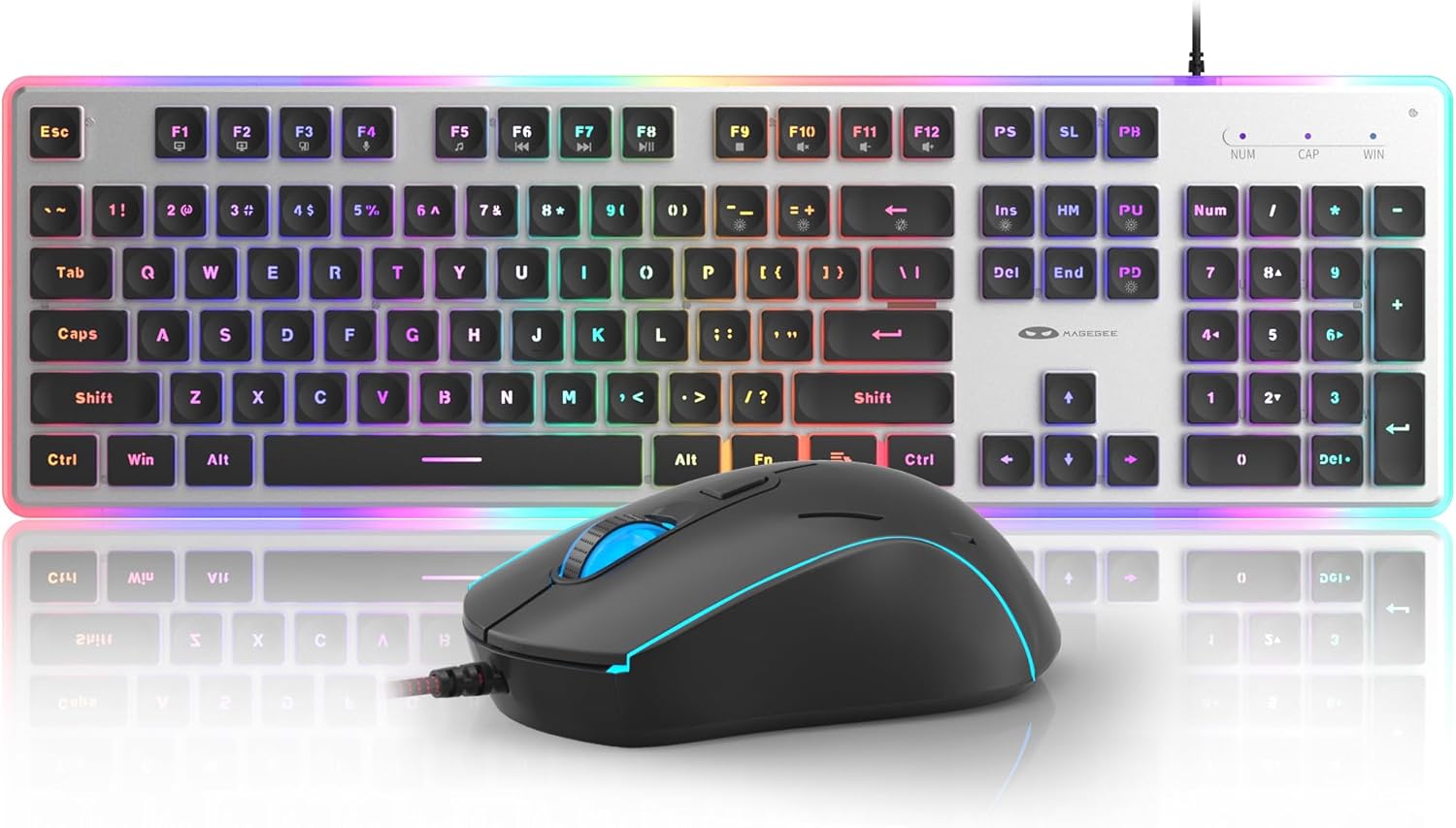 Camiysn Gaming Creamy Keyboard and Mouse, Black 104 Keys RGB and 6 Speed RGB Mouse Combo, Pudding Keycaps Silent Computer Keyboard for Computer/PC/Laptop/Mac/Windows/Office