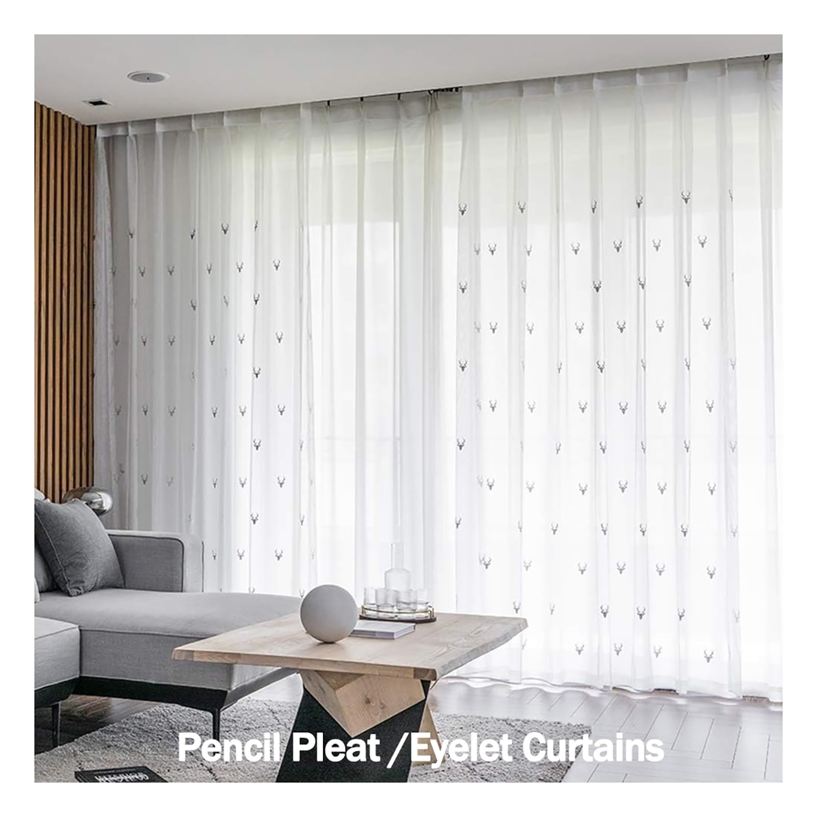 2 Stück Hirsch Stickerei Vorhang Voile, Tüll Transparent Gardinen Ösenschal/Kräuselband Fensterschal Für Wohnzimmer Schlafzimmer Balkon, W200xL250cm, Eyelet