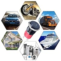 Vista 7 de Interruptor de botón de metal resistente de 0.630 in, resistente al agua, 20 amperios, 12 V-24 V, encendido/apagado, 1 no, 4 pines con enchufe