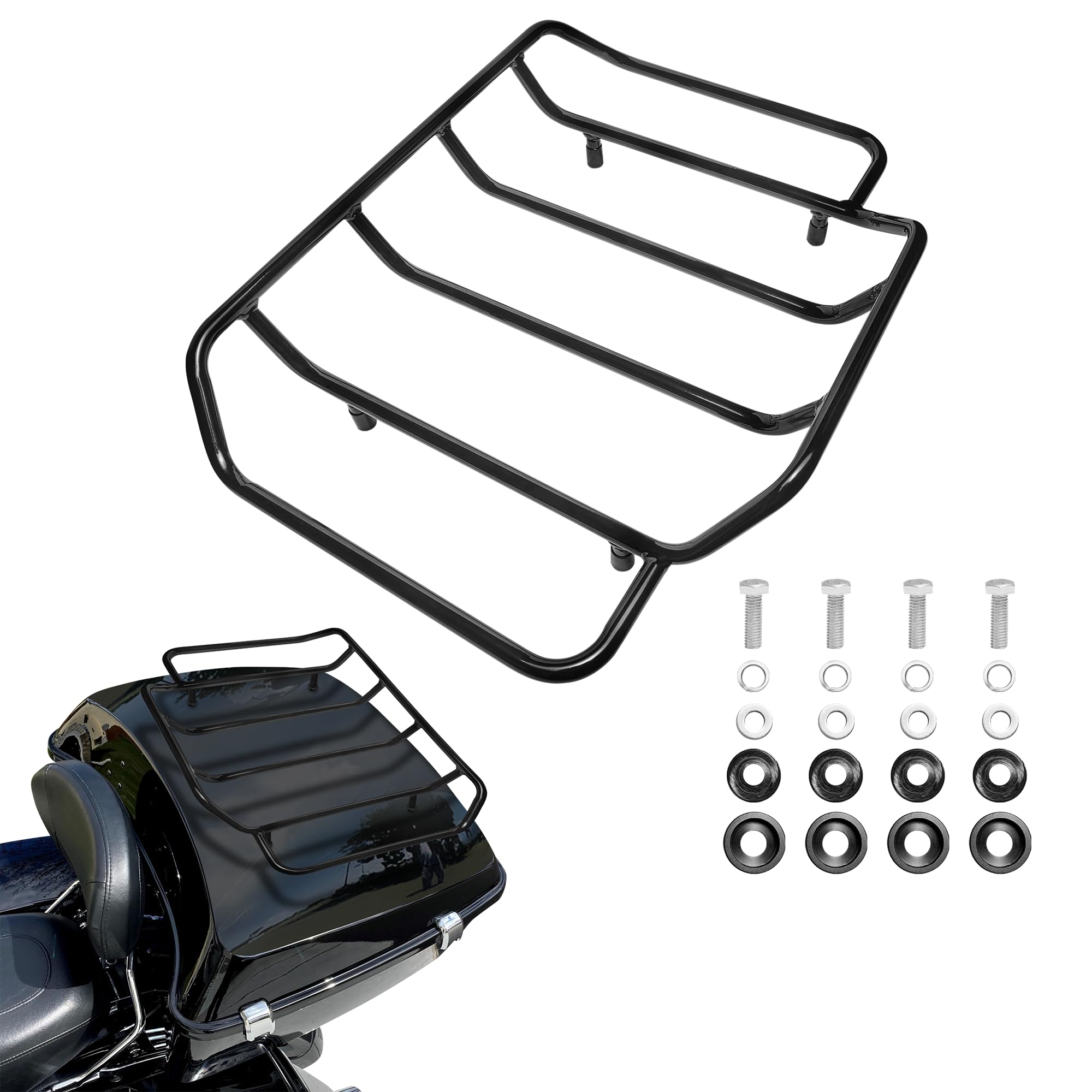 Chrome/Black Trunk Top Luggage Rack For Harley Road Glide Touring (1984-2024)