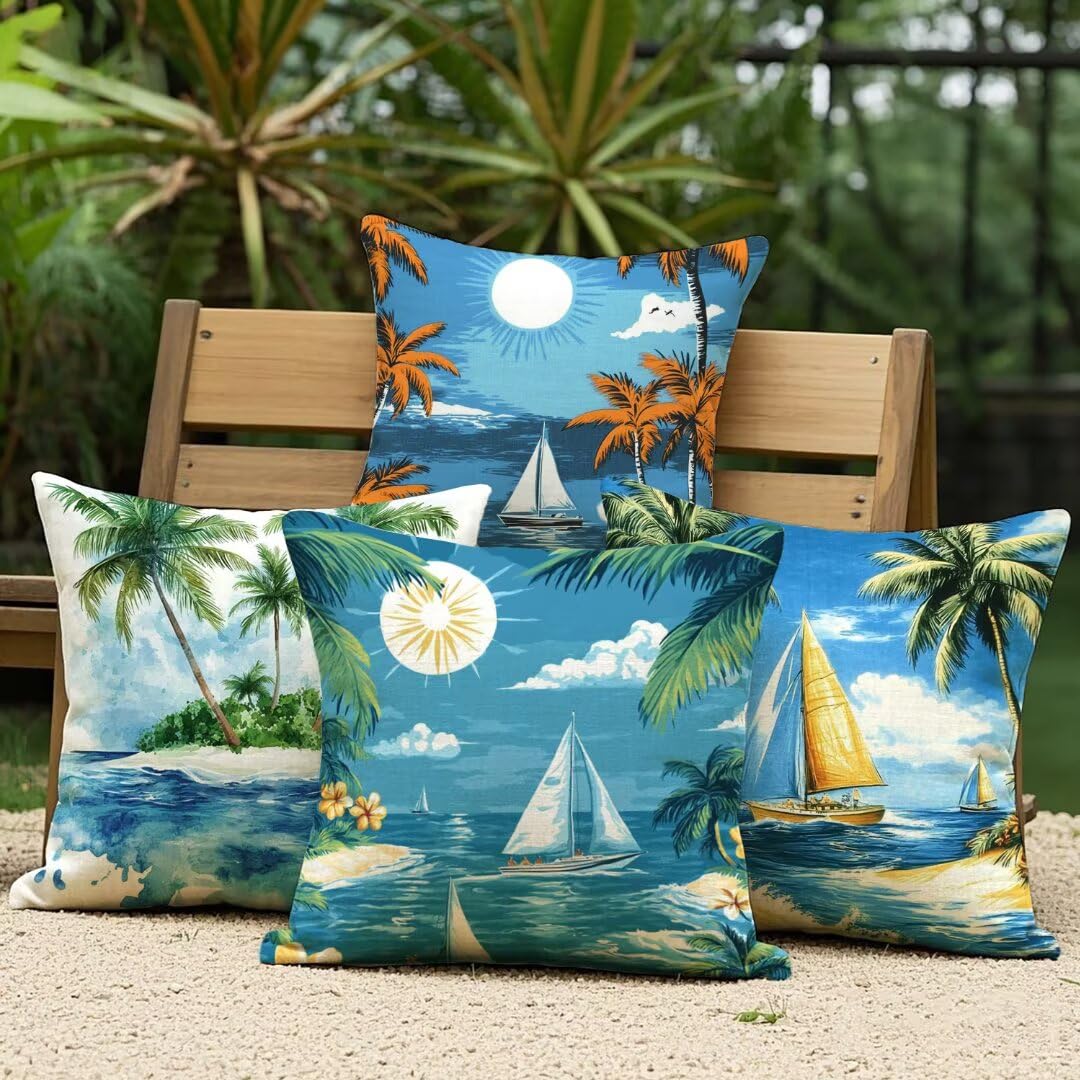 Fundas Cojines 50x50 cm Exterior Cojines Estilo Escandinavo Fundas de Almohada Juego de 4, Cuadrados Funda Cojin Azul Almohadas con Cremallera, Sofa Cama Decorativos para Hogar, Jardín, Salón Ym31