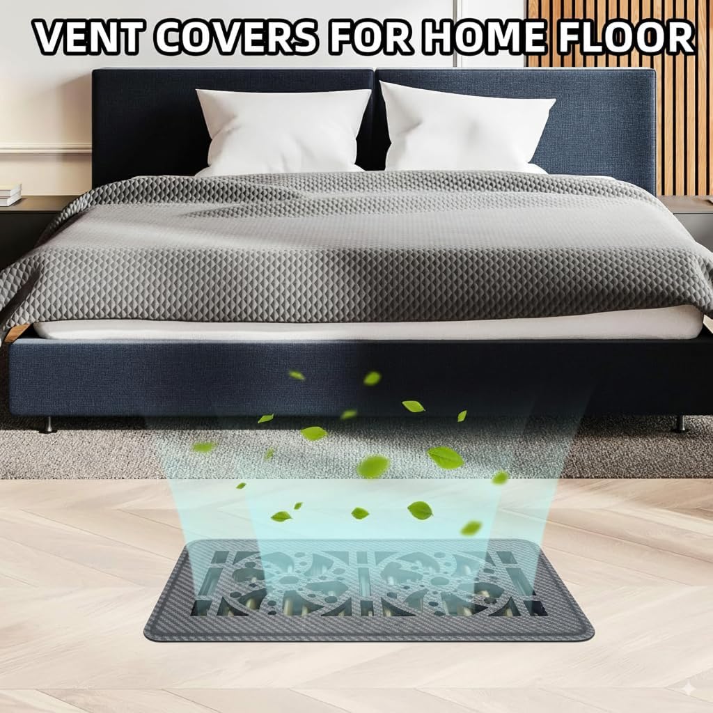 Floor Register 4x10, Floor Vent Covers for Home Floor, Sidewall, Heavy Duty Steel Walkable Floor Grates, Adjustable Air Vent Covers Rust Proof Finish (Carbon Fiber (‎"4 X 10'' 4 Pack))