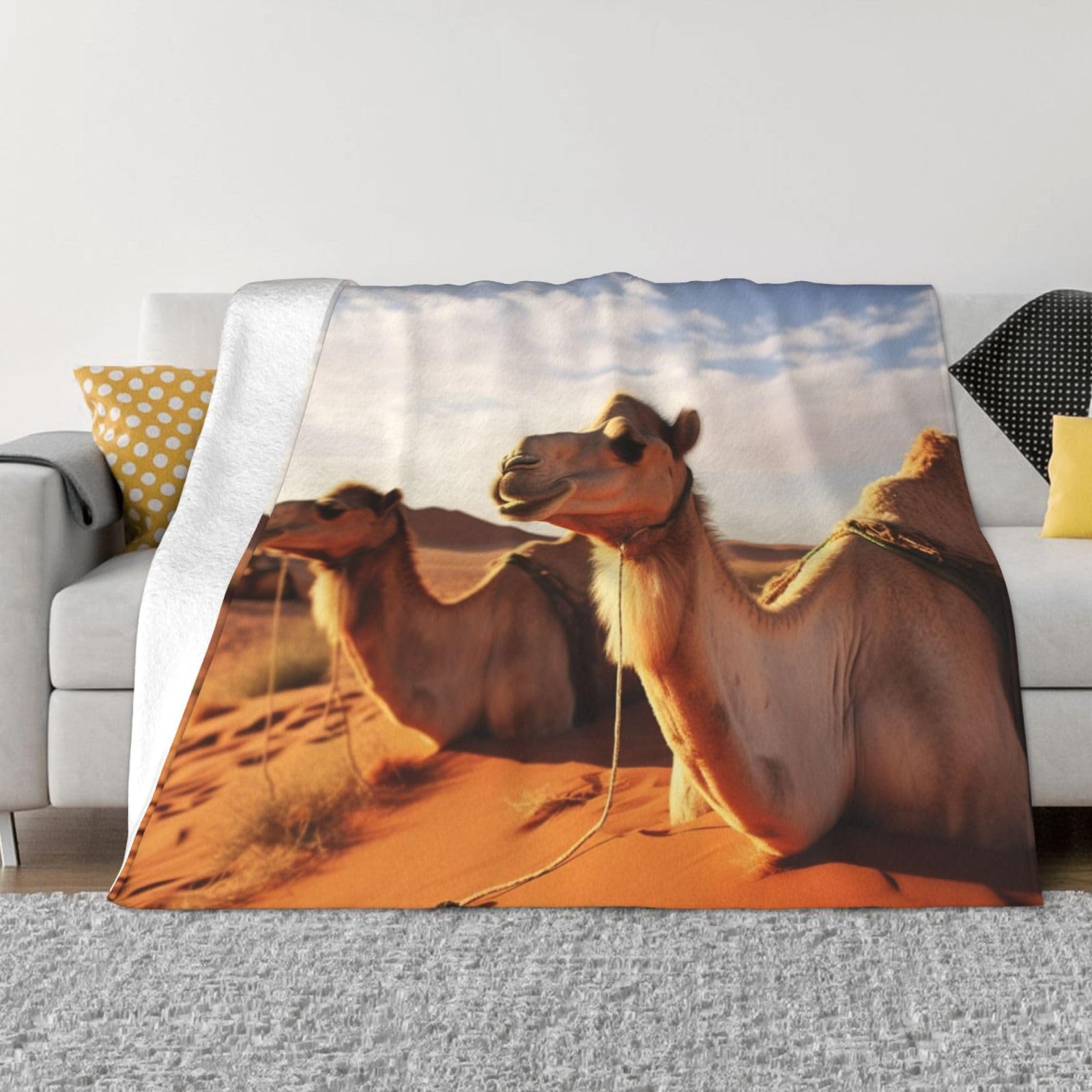 KLOPH Camels Rest Desert Throw Blanket 80"x60" Flannel Fluffy Warm Blanket for Couch, Reversible Plush Blankets for Bed, Comfy Fuzzy Blanket for Sofa, Plush Lightweight-Blankets for All Season