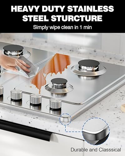 Miniatura 7 de ITALY SABAF - Estufa de gas de 24 pulgadas, estufa de propano con 4 quemadores sellados ITALY SABAF de 27,400 BTU, NGLPG, estufa convertible de