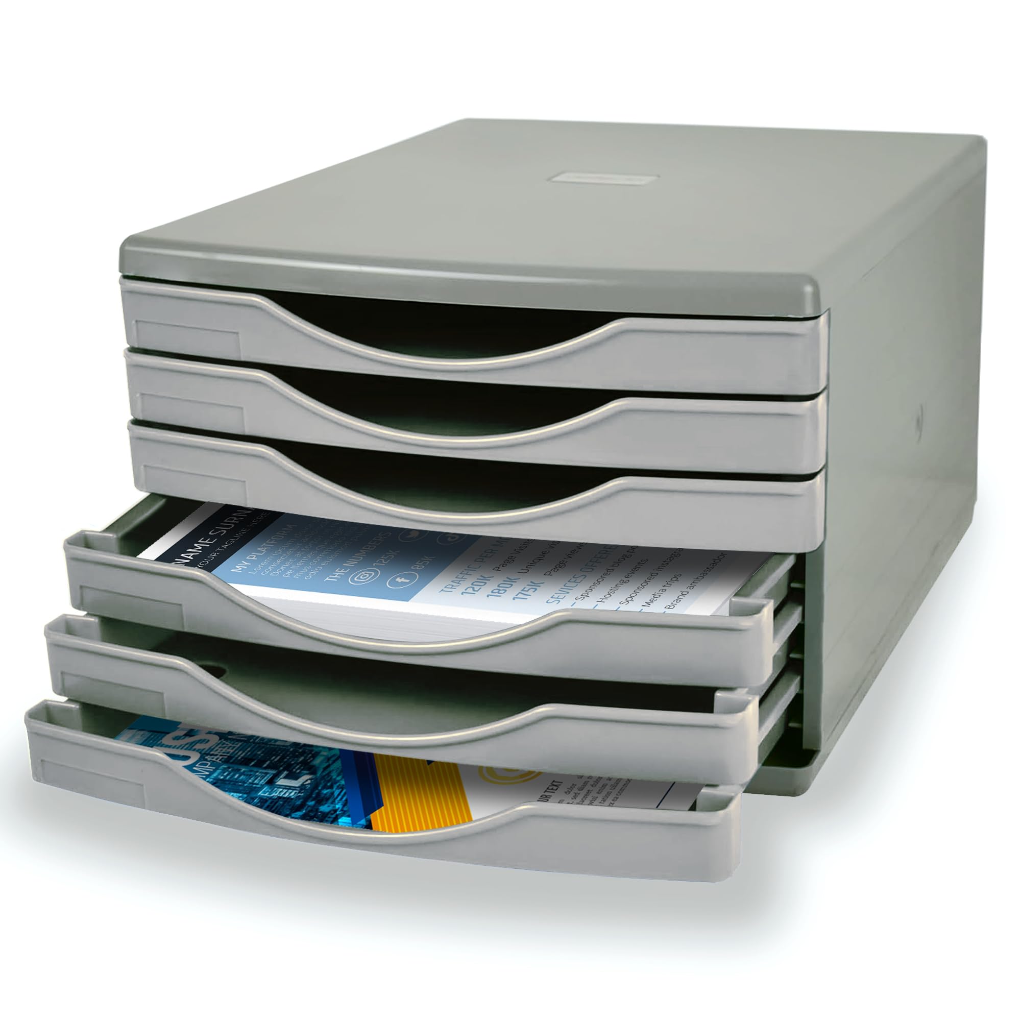 Grey Desk Drawer Set by Deflecto - 6 x 30 mm Drawer Set, Desk Organizer