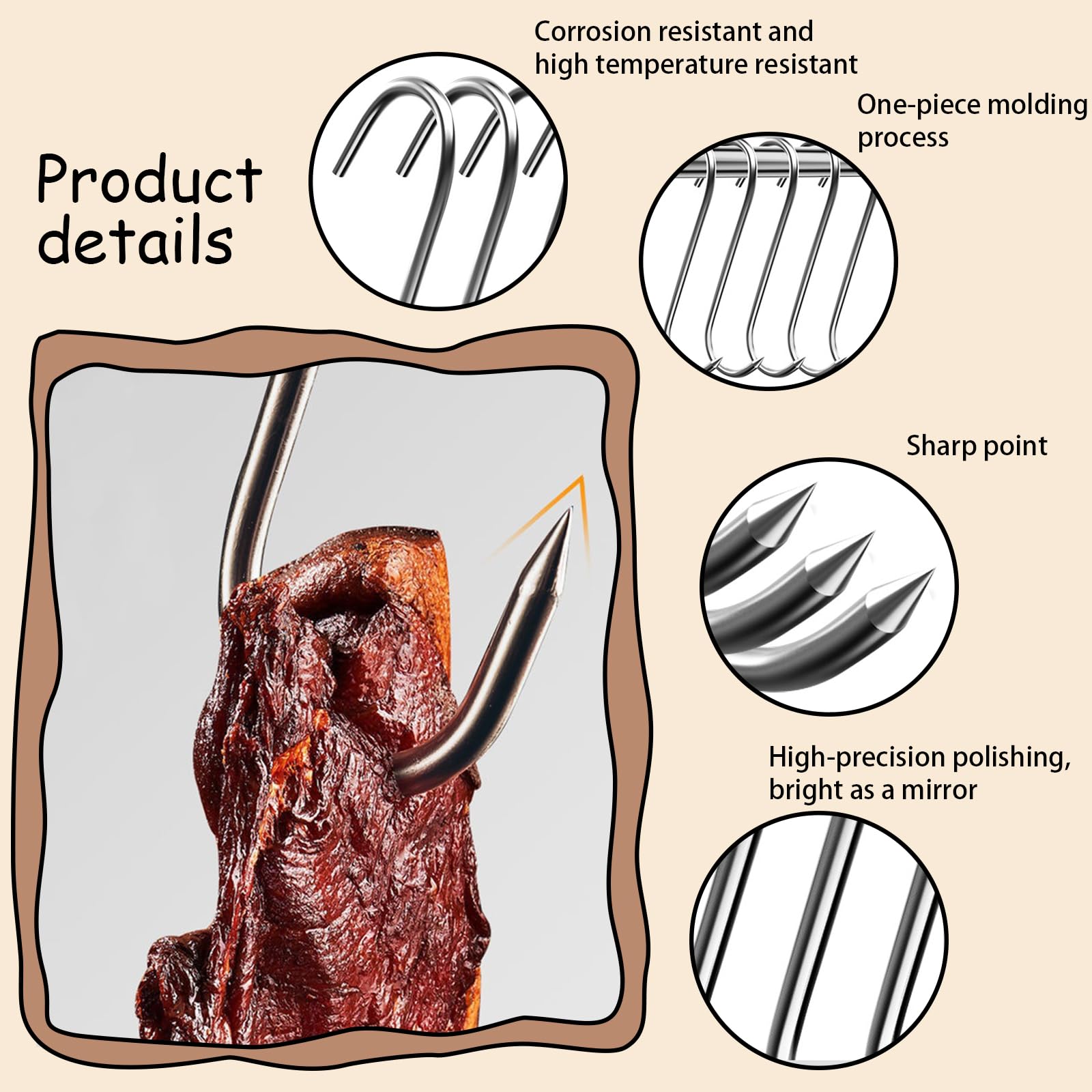 10 ganchos para carne, ganchos de carne de 9.1 pulgadas de 0.157 in para carnicería, colgar ahumador, asar a la parrilla, ganchos en forma de S de acero inoxidable, gancho de carnicero para 5