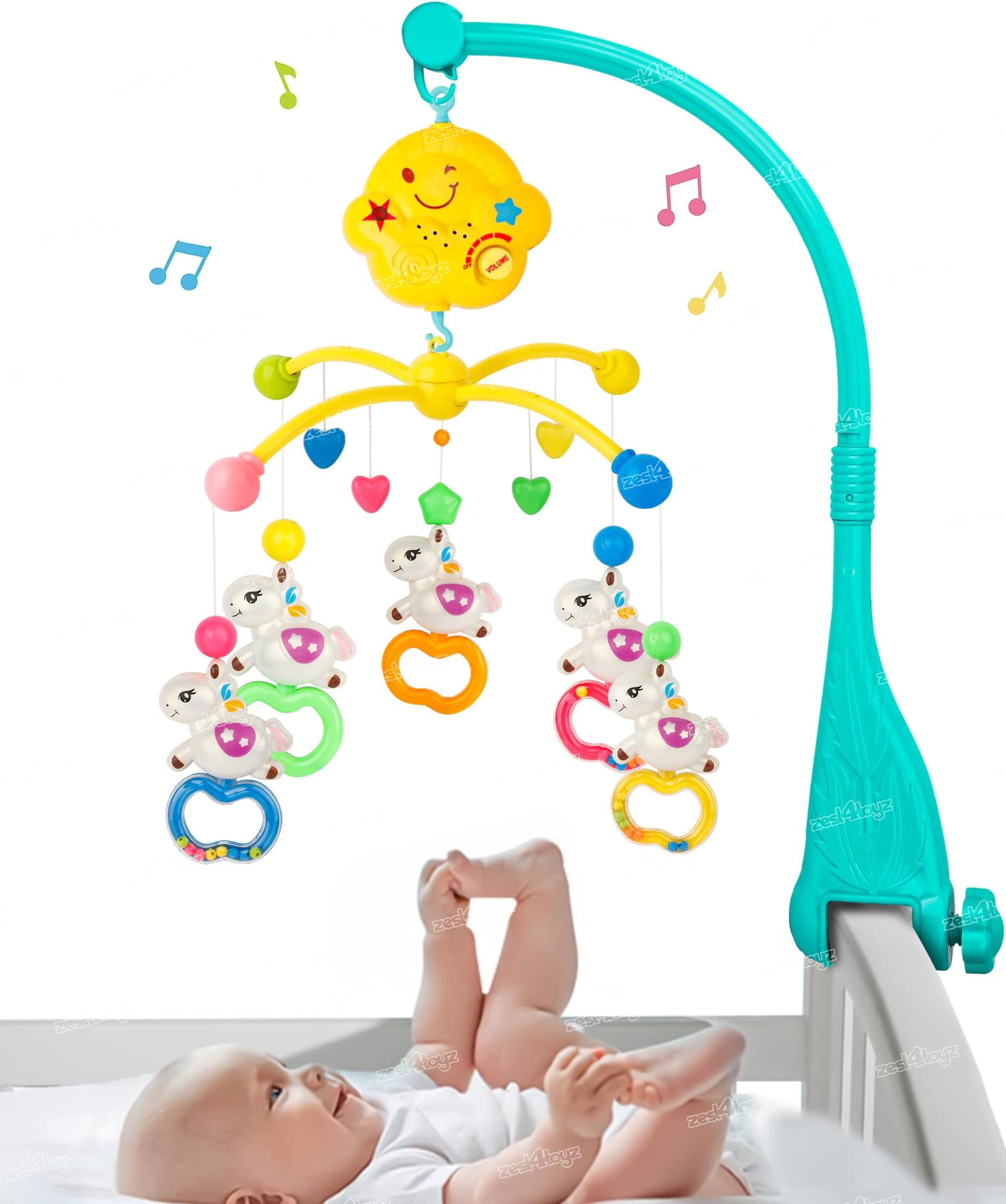 Zest 4 Toyz Unicorn Musical Cot Mobile Rotating Hanging Toys Cot