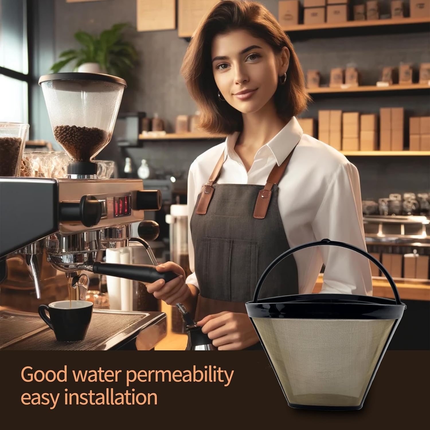 2 Pieces Reusable Coffee Filter, Universal Coffee Filter, Permanent Stainless Steel Reusable, Fine Net with Handle for Coffee Size 4 (Black)