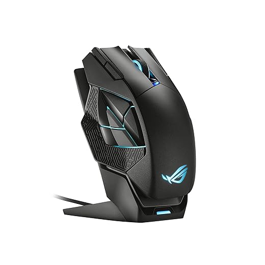 ASUS ROG Spatha X Wireless Gaming Mouse (Magnetic Charging Stand, 12 Programmable Buttons, 19,000 DPI, Push-fit Hot Swap Switch Sockets, ROG Micro Switches&Paracord and Aura RGB lighting),Black
