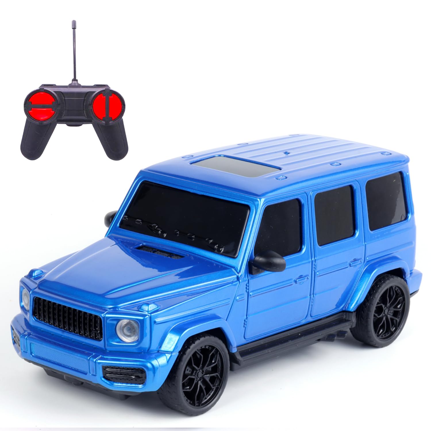 high-speed remote control car for kids | rechargeable lithium battery | type-c charging | led headlights | blue