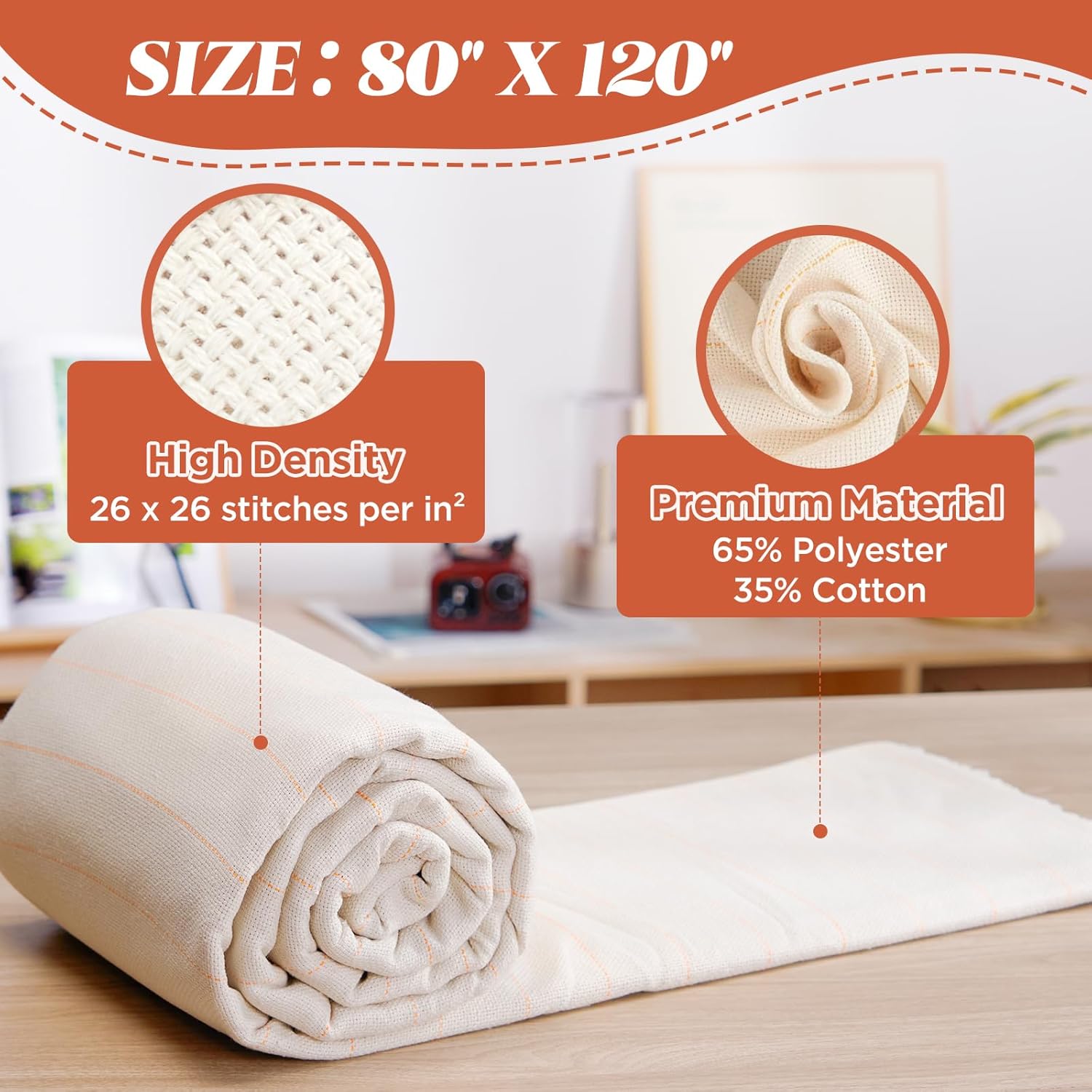 BESGEER 80" × 80" Tufting Cloth with Marked Lines - Monks Cloth for Rug tufting kit, Primary Tufting Cloth for Cut and Loop Pile Tufting Guns, Rug-Punch