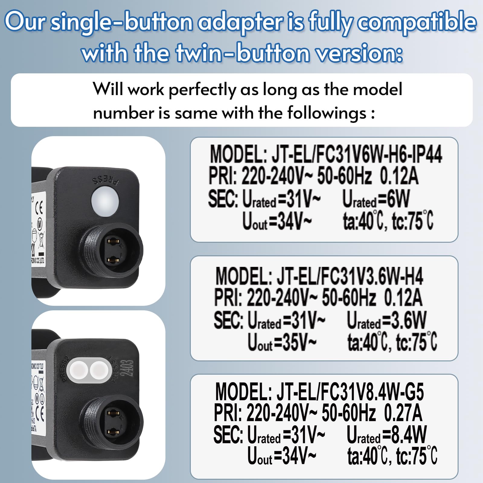 Pack of 2 31V 9W Transformer for CZJUTAI JT-EL/FC31V9W /6W /4.5W /3.6W with 8 Modes, Memory & 6 Hour Timer - Image 3