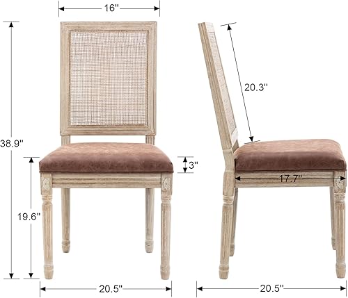 Miniatura 21 de chairus Juego de 2 sillas de comedor de ratán de granja, sillas de campo francesas de cuero con respaldo redondo, sillas laterales ovaladas para