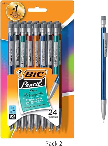 BIC Lápiz mecánico Xtra-Precision, barril metálico, punta fina (0.020 in), 24 unidades, paquete de 2