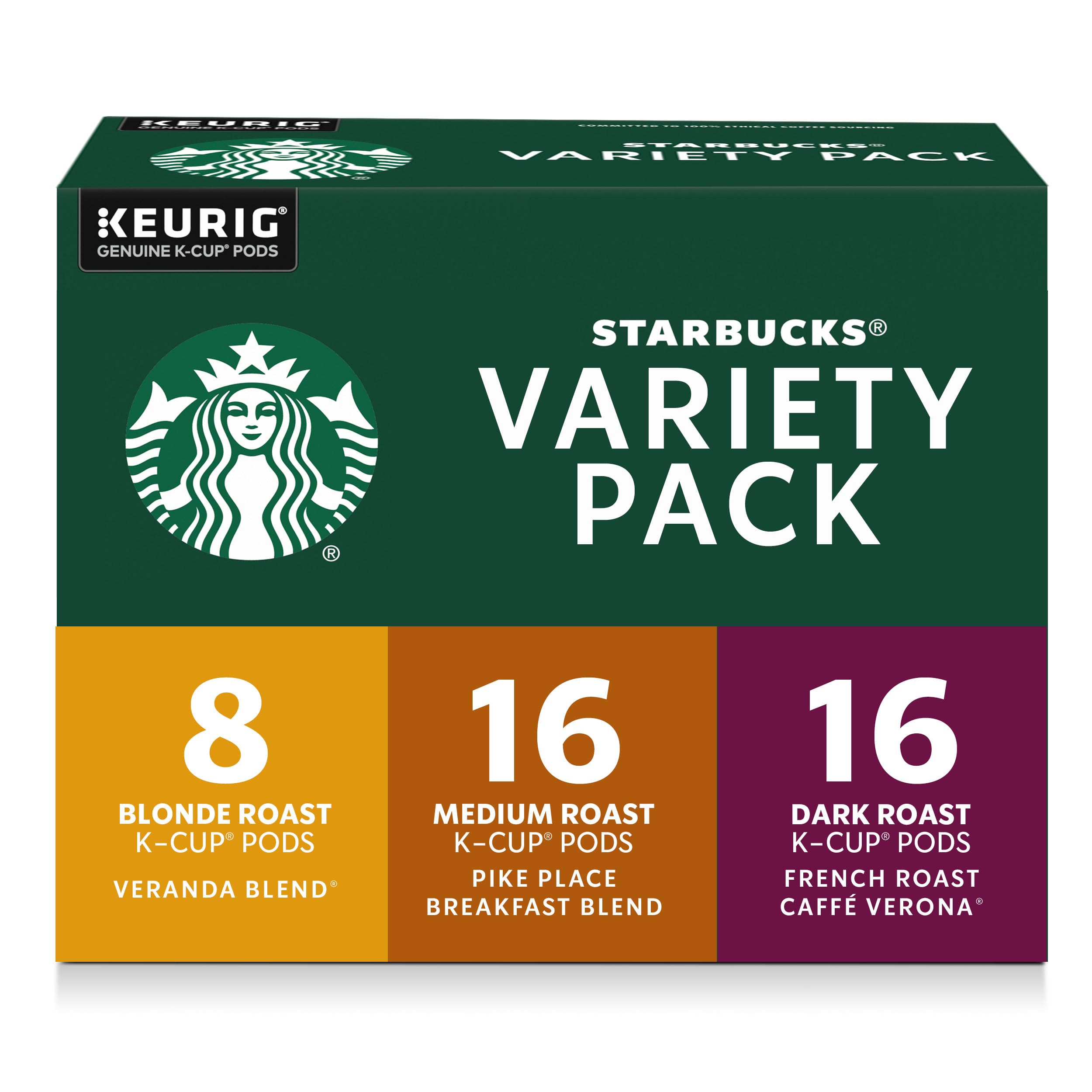 Starbucks K-Cup Coffee Pods-Starbucks Blonde, Medium & Dark Roast Coffee-Variety Pack-100% Arabica-1 box (40 pods total)