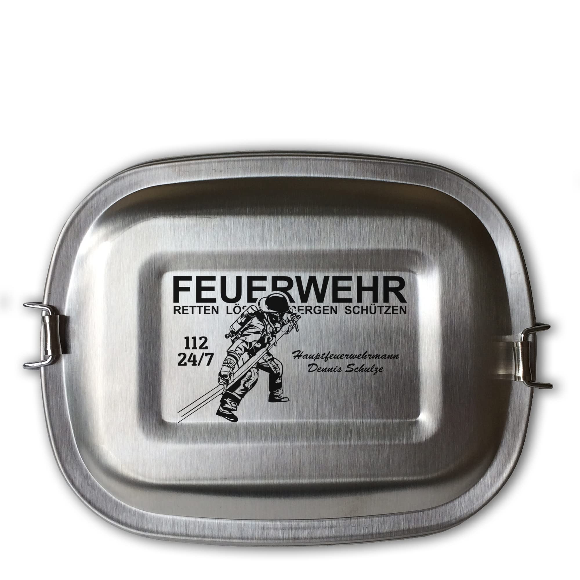Edelstahl Brotdose Mit Gravur "Feuerwehrmann Maske" | Personalisierbar, 3 Größen (S/M/L), Spülmaschinenfest & Nachhaltig