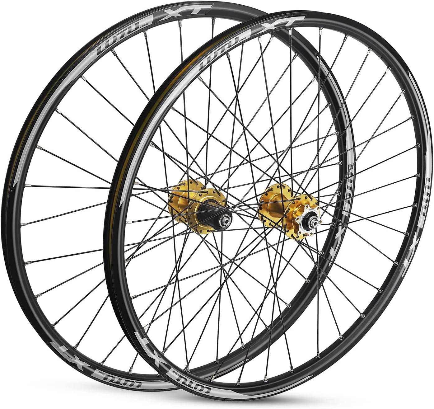 Zestaw kół 26 27.5 29 cali do roweru górskiego, obręcze 14 gauge, hamulec tarczowy, 32 szprychy, kaseta 7 8 9 10 11 12 biegów, szybkozamykacze, łożyska uszczelnione.