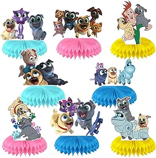 Puppy Dog Pals Party Decorations Honeycomb Centerpiece, 8 Pieces Puppy Dog 3D Double Side Cake Toppers Table Centerpieces, Puppy Pals Photo Backdrop for Kids Birthday Party Decorations