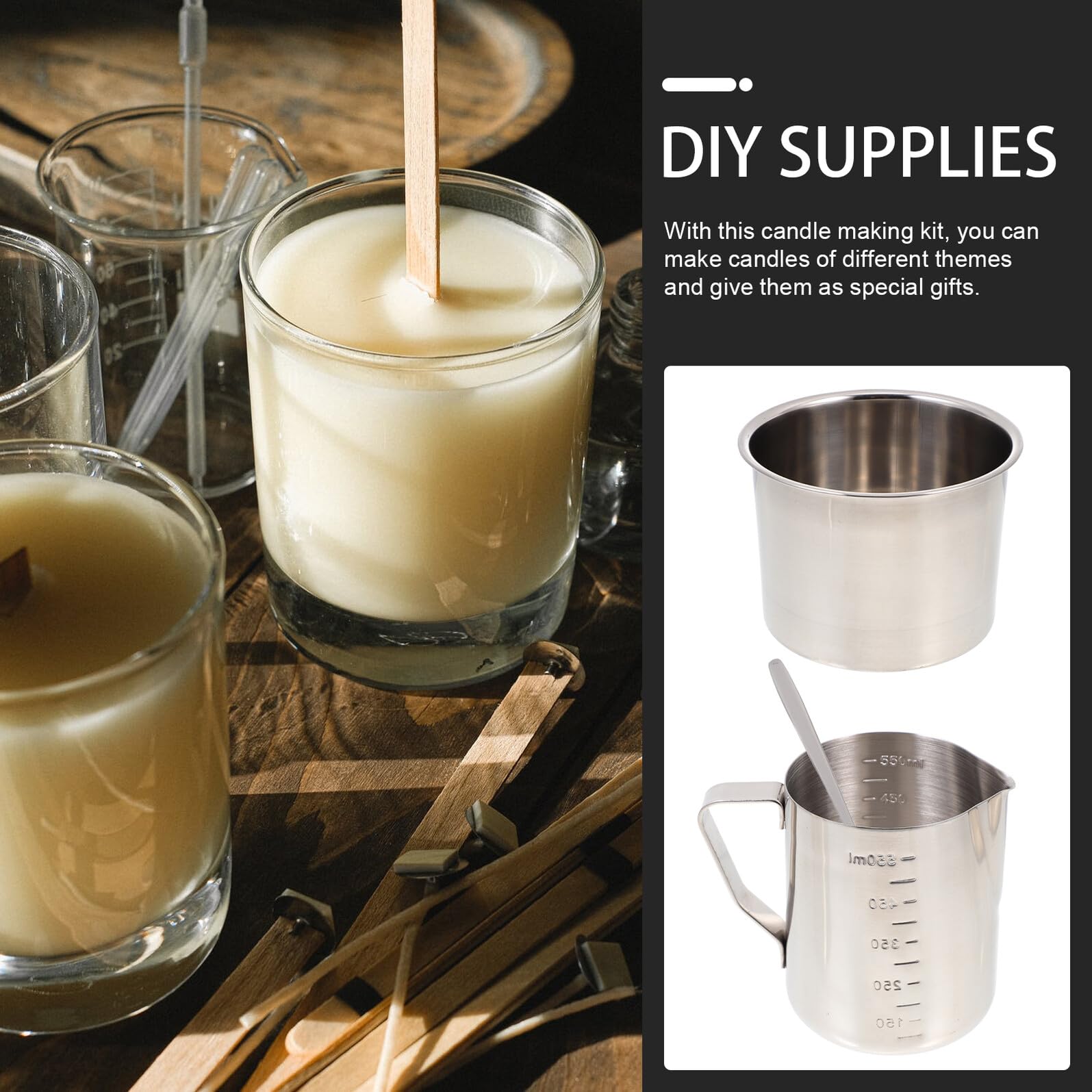 GARVALON Kit Fácil de Usar y Limpiar Incluye Accesorios Creativos para Hacer Velas Aromáticas Acero Inoxidable para Bricolaje en Plata