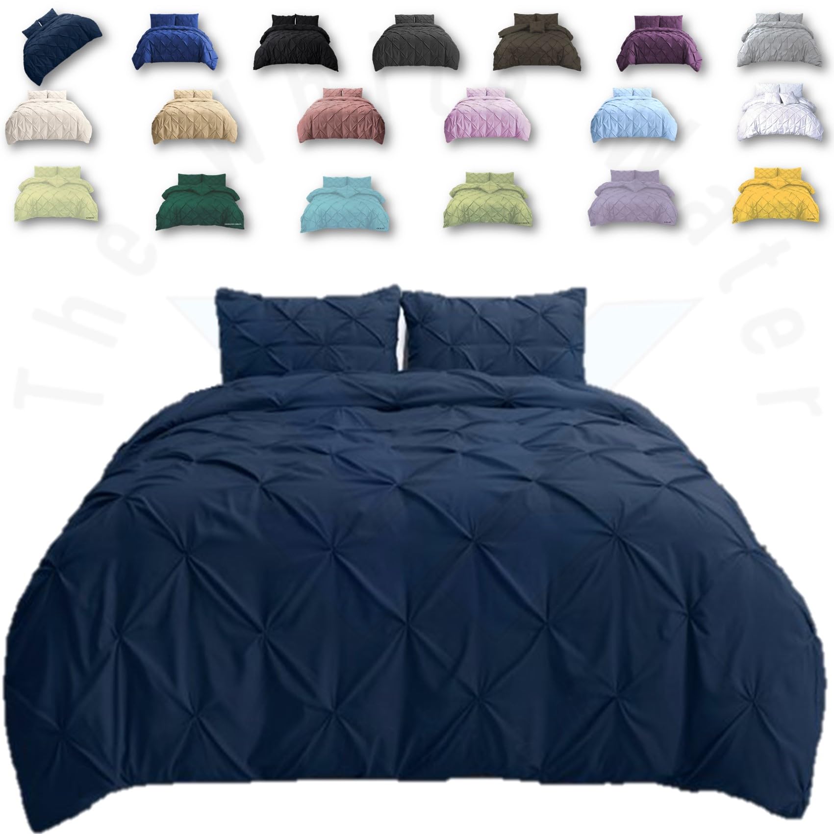 TheWhiteWater Duvet Set - 2in1 Single - Navy Blue Bedding Set - Duvet Cover + Matching Pillowcases - Hotel Style Cotton+Polyester - Polycotton Pintuck Cover (Navy, 2in1 Pintuck - Single)