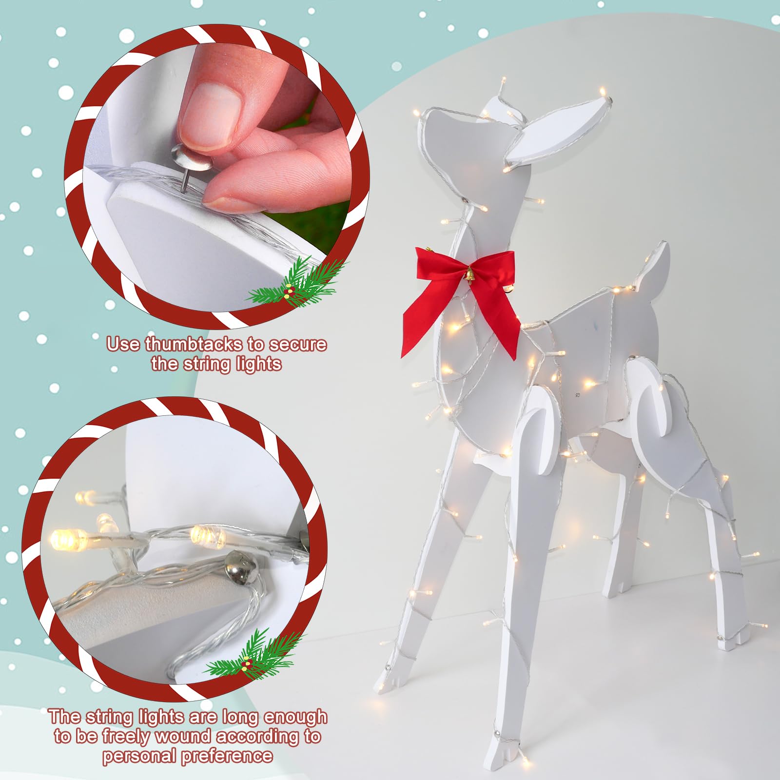 Juego de 3 piezas de decoración de Navidad de renos iluminados grandes, juego de ciervos de Navidad para exteriores, juego de ciervos iluminados para decoración de patio, decoración de césped al aire