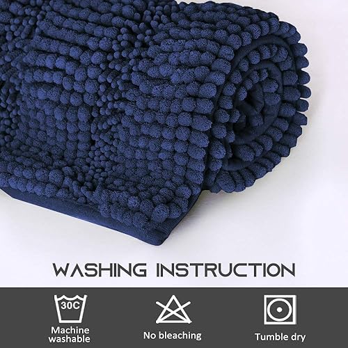 Miniatura 5 de NICETOWN Alfombras de baño de color azul marino, ultra gruesas y suaves, tapetes de felpa de felpilla copetudos a mano con respaldo antideslizante,