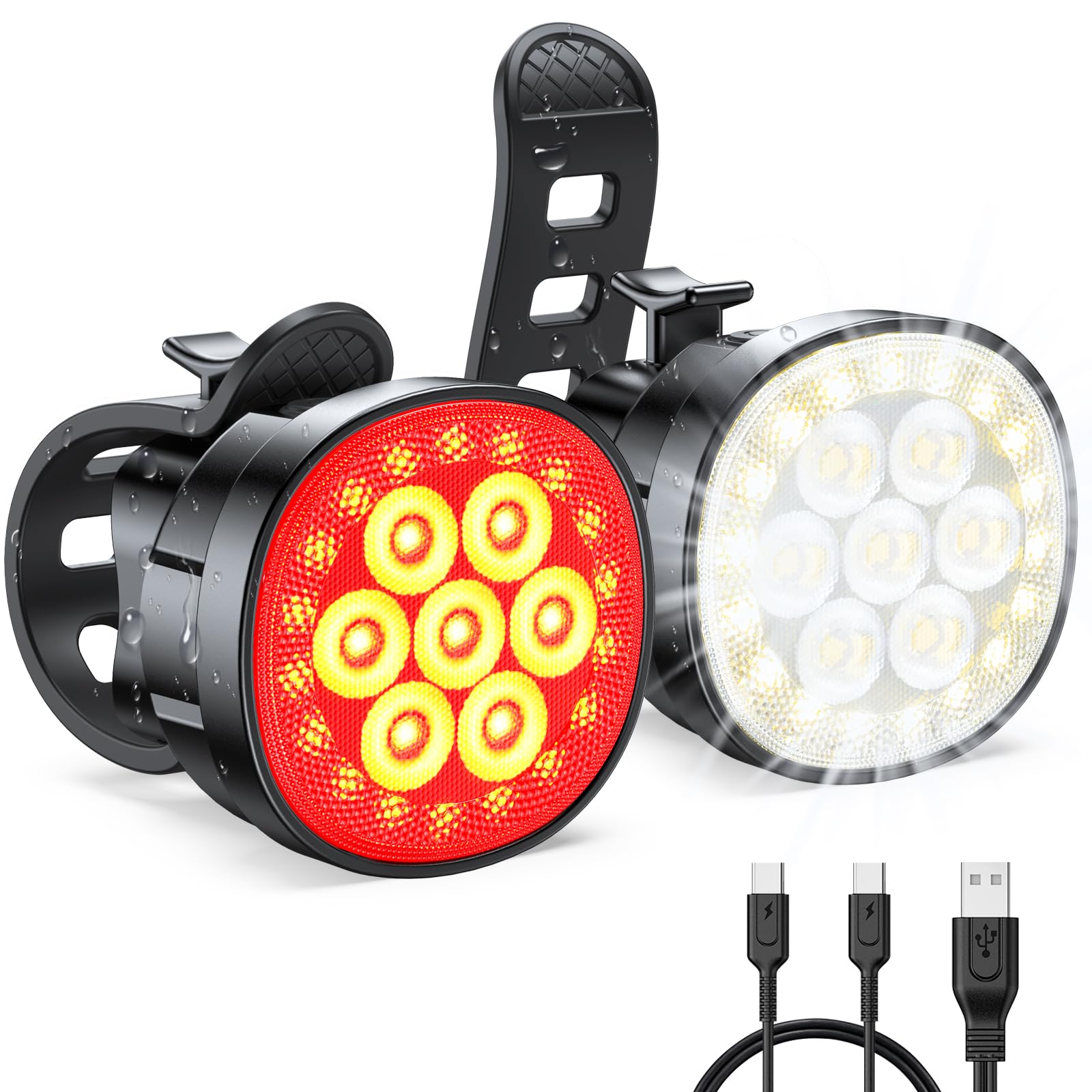 Mohard Bike Lights, [8+12 Modes & USB Rechargeable] Ultra Bright LED Bike Lights Front and Back for Night Riding, IP65 Waterproof, Warning Lights Bicycle Lights Set for Cycling/Camping/Backpack
