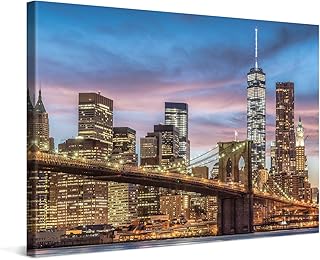 PICANOVA – Quadro Moderno – New York Manhattan Brooklyn Bridge 120x80cm – Stampa su Tela Incorniciata con Spessore di 2cm Altre Dimensioni Disponibili Decorazione Moderna – Collezione New York
