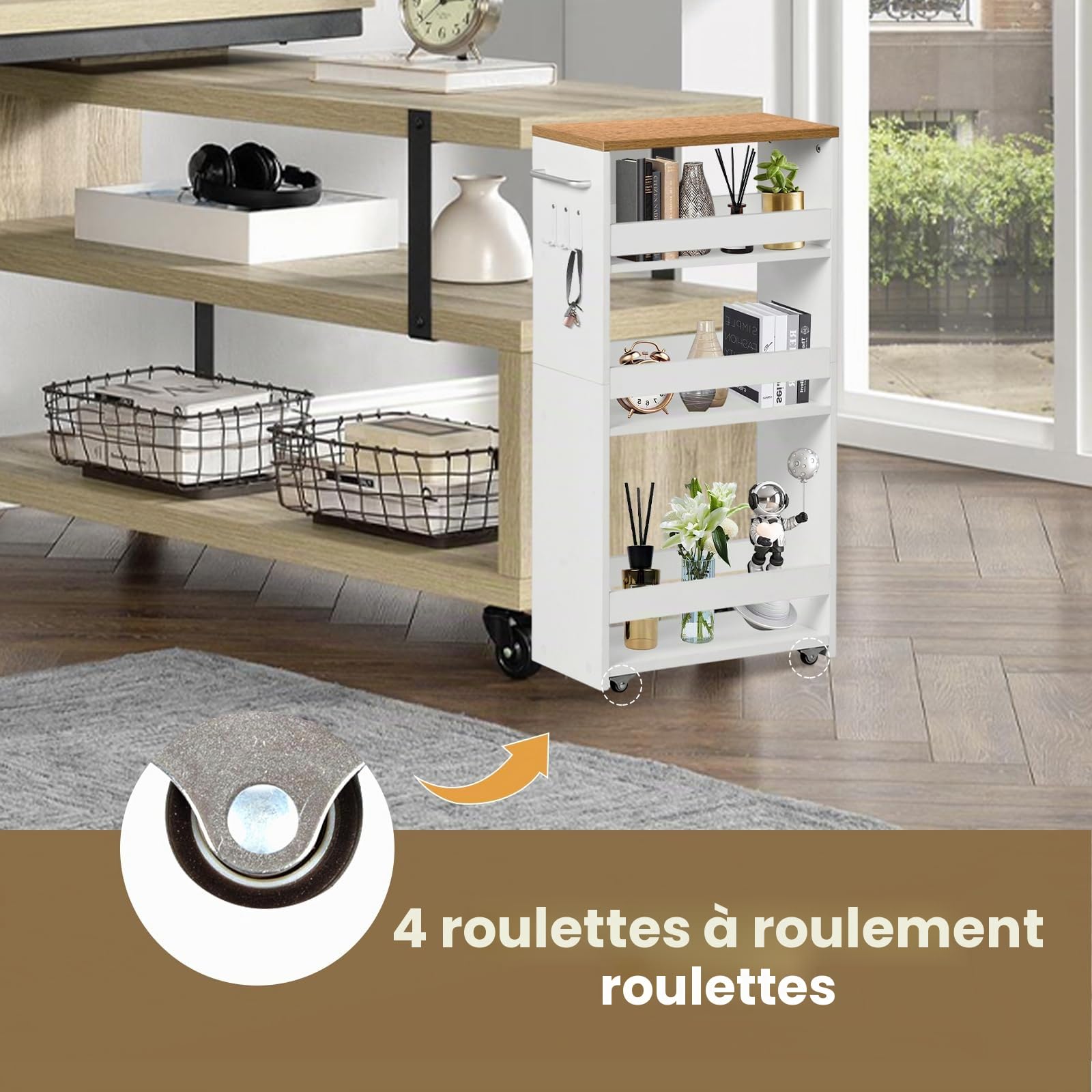 Desserte Étroite à roulettes, Desserte Cuisine, 40×20×80 cm