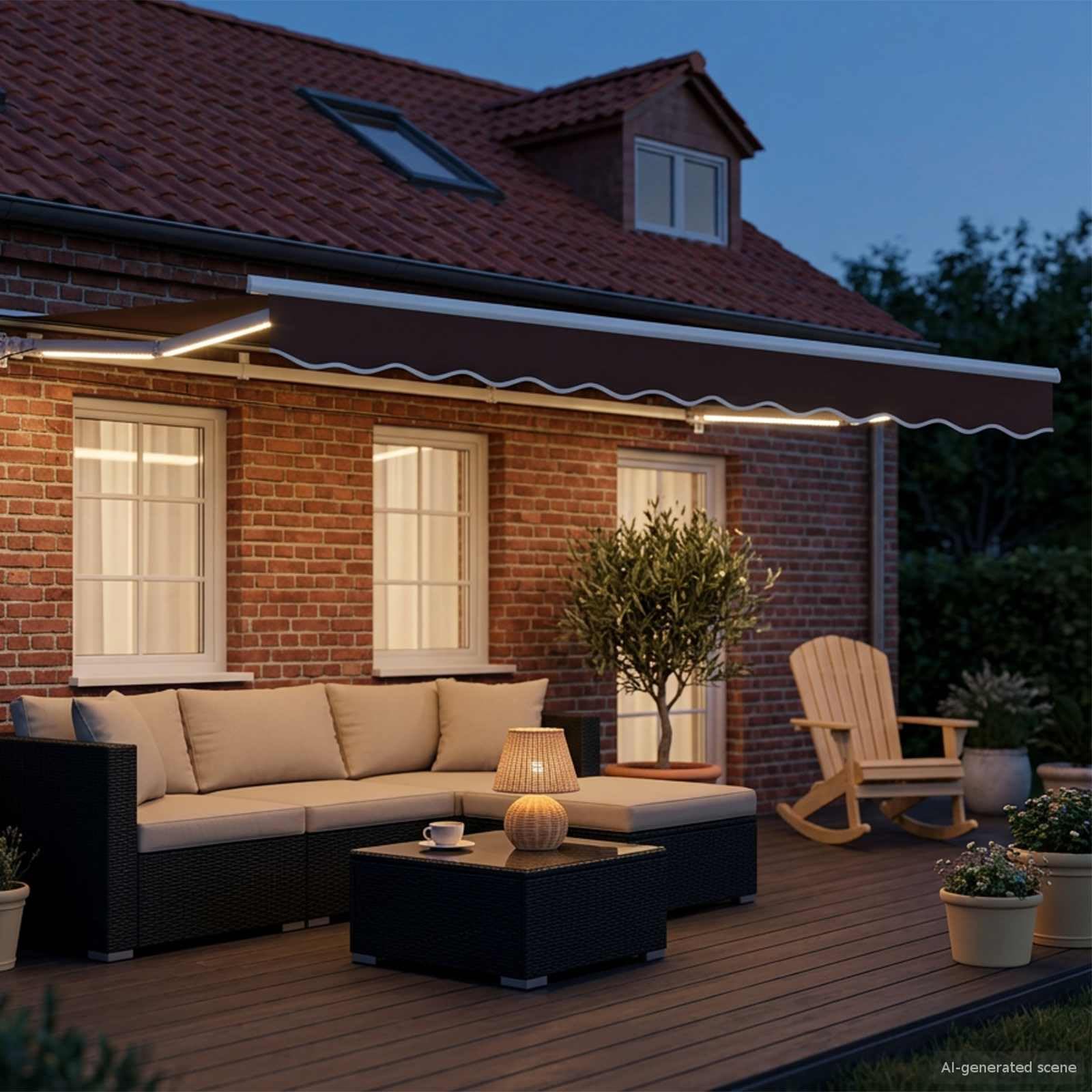 Tenda da Sole Elettrica, Poliestere, Marrone e Bianco, 3.5 x 2.5 m