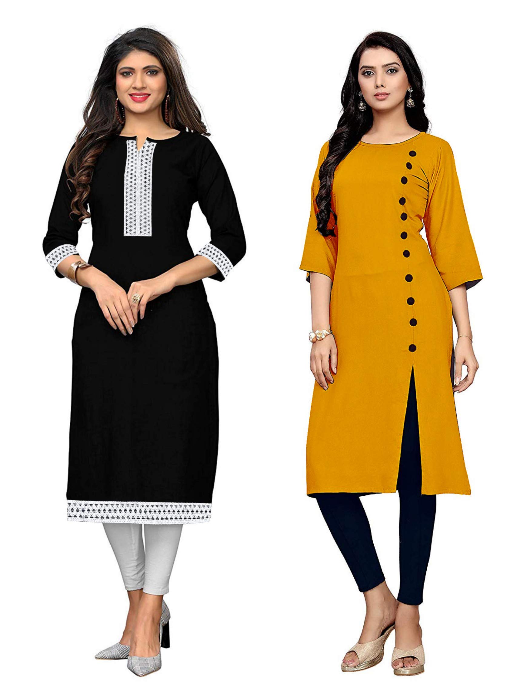 RAMDEV Women's Cotton Regular Semi-Stitched Kurta (Pack of 2) (RMD_22BK_21Y_Multicolored_Free Size)