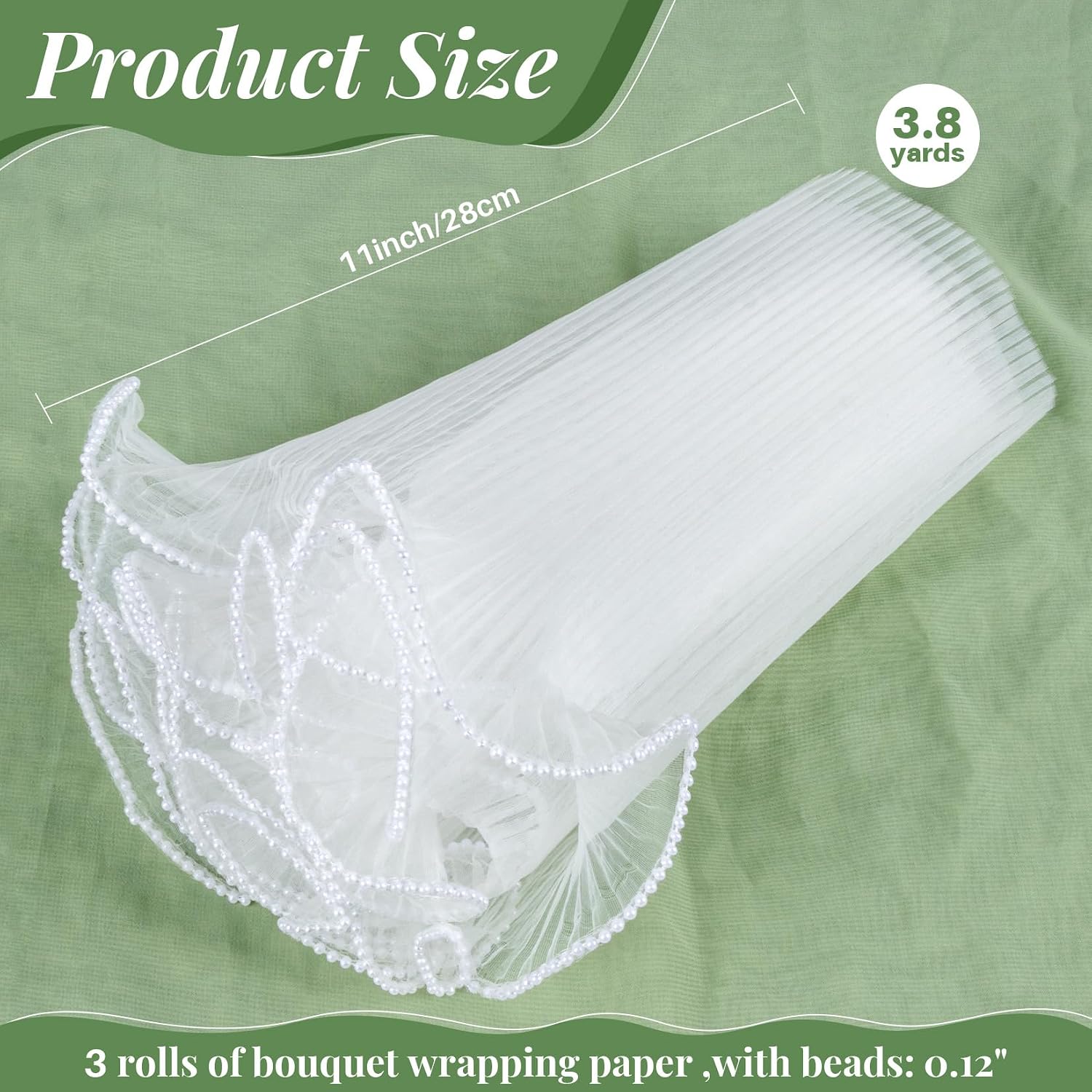 RAINFLOW Bouquet Wrapping Mesh Paper - Pearl Edge Bouquet Packaging Paper, 2 Sheets White and Black 11in x 3.8Yd, Florist Supplies for Mother's Day Wedding Anniversary Graduation Party Gift Decor