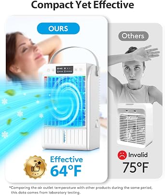 AI Portable Air Conditioners Fan,JYew Evaporative Mini Room Air Conditioners,Portable AC Unit Air Cooler with 4 in 1 Humidifier Fan Conditioner with 1500ML, 3 Speed AC Portable for Room Office Desk