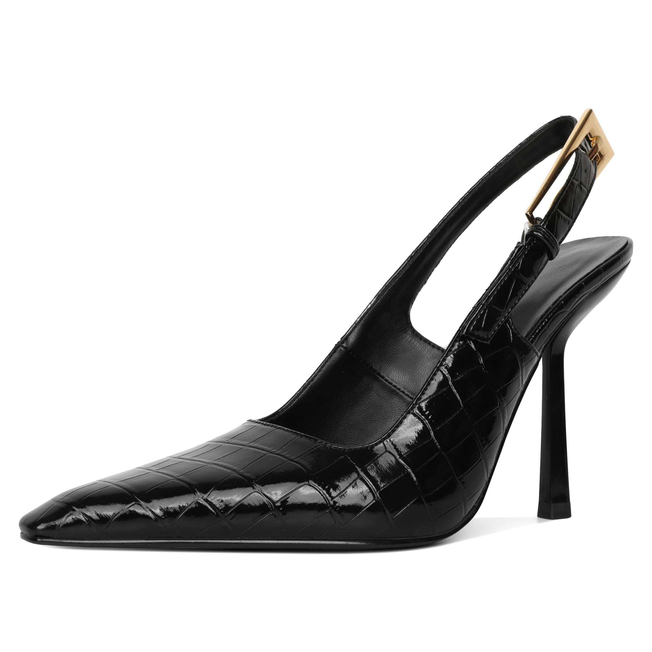 Esvowido Women's Slingback High Heel Pumps Square Pointed Toe Comfort Heels for Women 4" Stiletto Dress Shoes Slip On High Heel Pumps Shoes